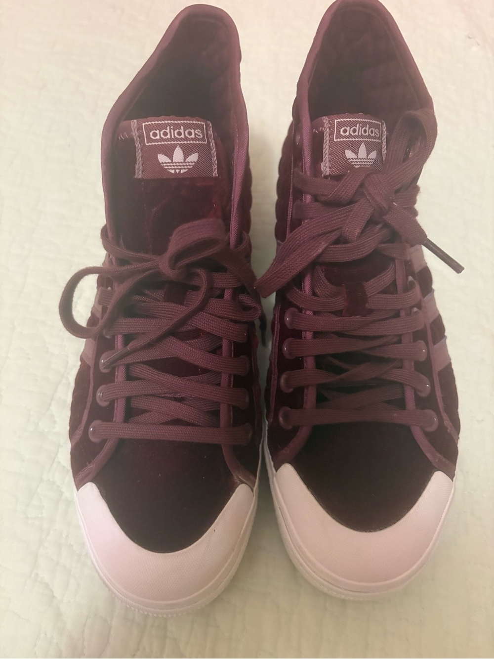 adidas Women's Burgundy High-Top Sneakers with White Toe Caps